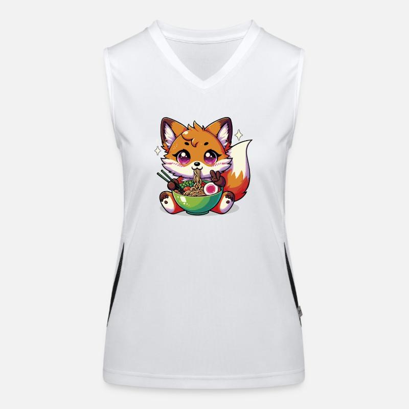 Cute Kawaii Fox eating Ramen 1 Women's Functional Contrast Tank Top