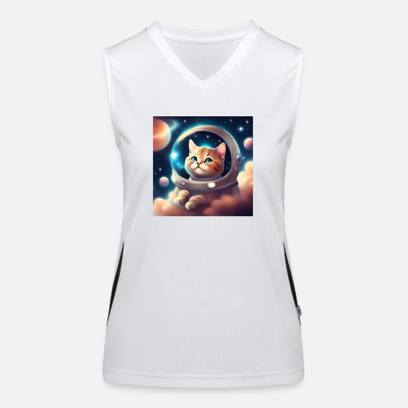 Niedliche Katze im Weltraum Funktionelles Kontrast-Tank Top für Frauen