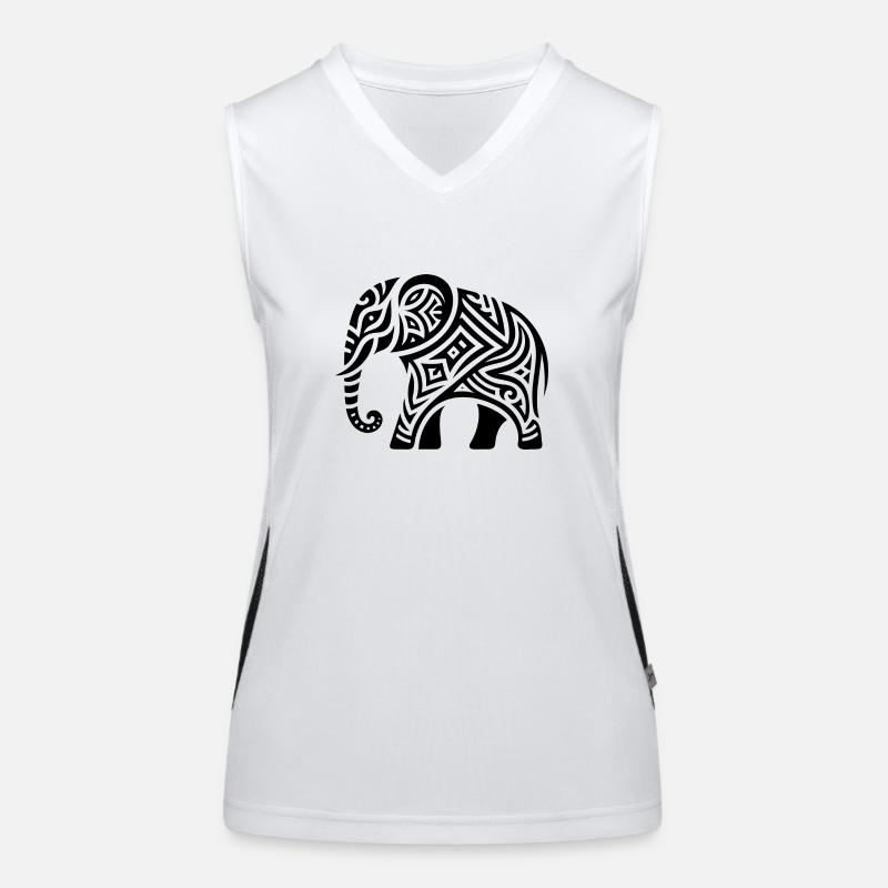 Elephant Tribal Art Tattoo with Big Ears Women's Functional Contrast Tank Top