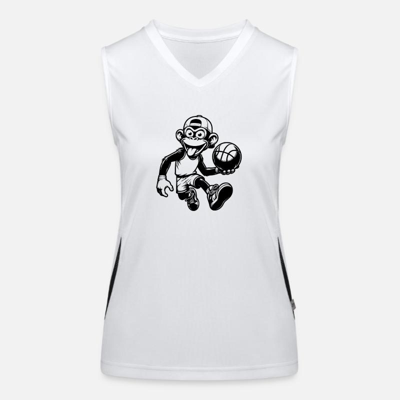 Basketball monkey coach with ball and cap Women's Functional Contrast Tank Top