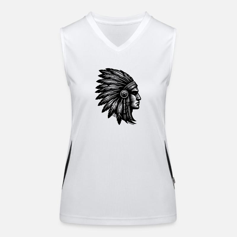 Grimmiger Krieger mit prächtigem Kopfschmuck Funktionelles Kontrast-Tank Top für Frauen