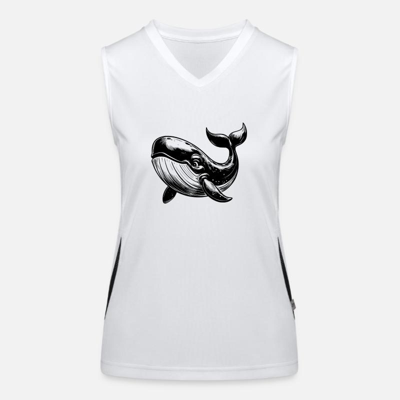Gewaltiger lächelnder Blauwal mit Schwanzflosse Funktionelles Kontrast-Tank Top für Frauen