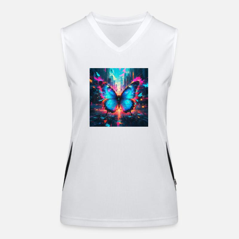 Neon Blue Morpho Butterfly Women's Functional Contrast Tank Top