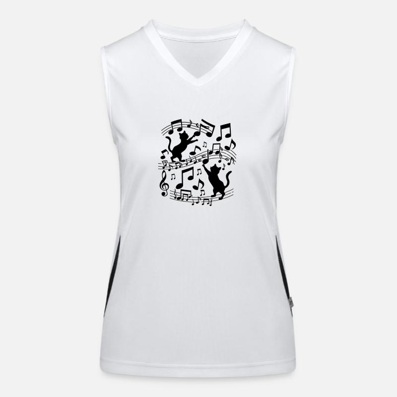 Black cats pattern playing with musical note Women's Functional Contrast Tank Top