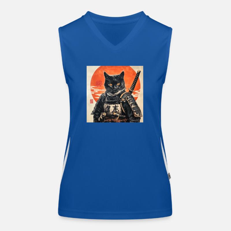 Katze Samurai Japan Ukiyo-E Funktionelles Kontrast-Tank Top für Frauen