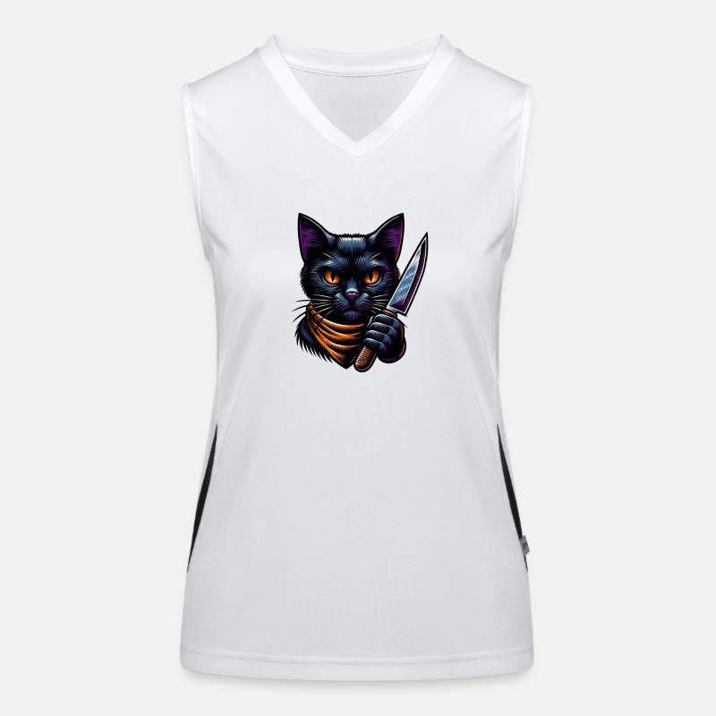 Böse Katze mit Messer Funktionelles Kontrast-Tank Top für Frauen