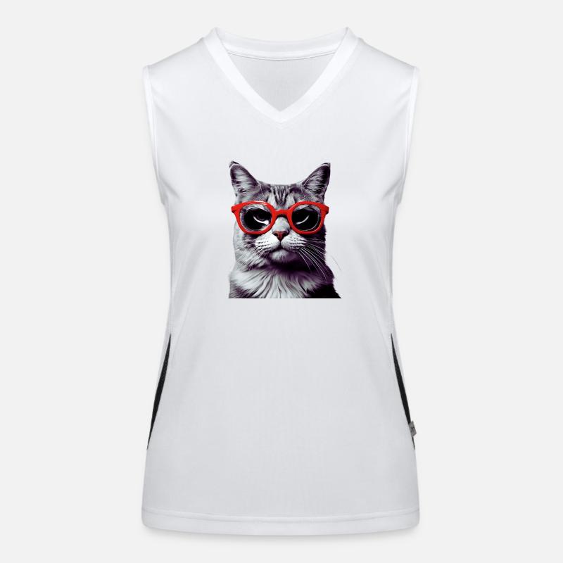 Katze mit roter Brille Funktionelles Kontrast-Tank Top für Frauen