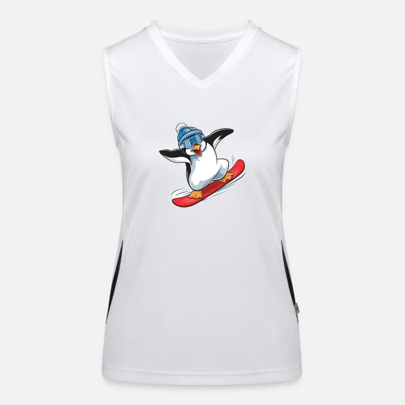Penguin Winter Snowboarder on Snowboard Women's Functional Contrast Tank Top