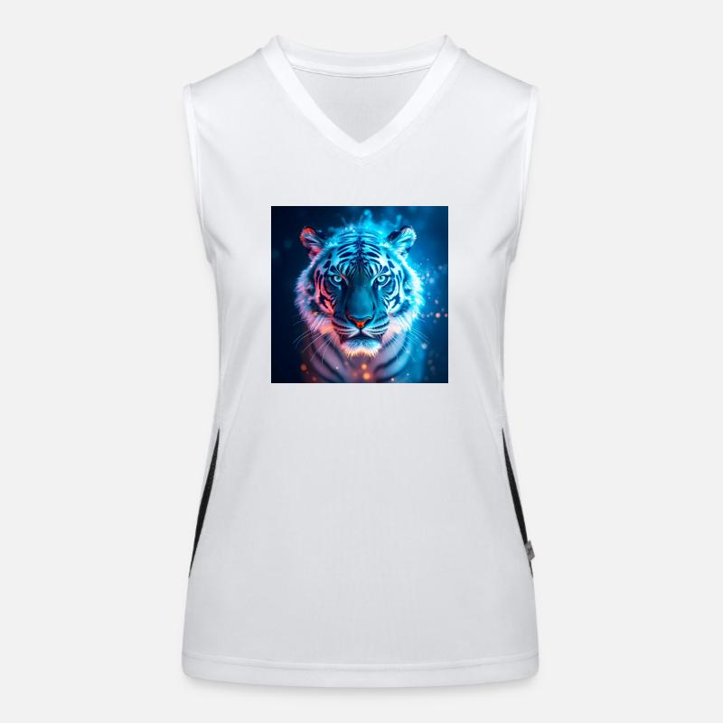 Glowing Tiger – Mystical Art in Blue Women's Functional Contrast Tank Top