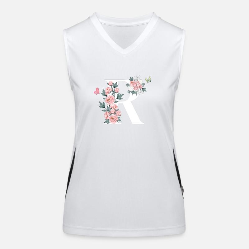 Letter r pink flowers Women's Functional Contrast Tank Top