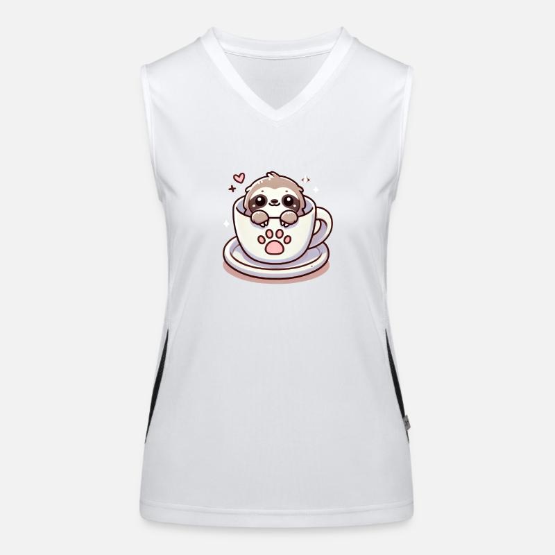 Tired sloth with coffee Women's Functional Contrast Tank Top