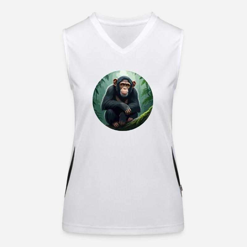 Chimpanzee on tree branch Women's Functional Contrast Tank Top