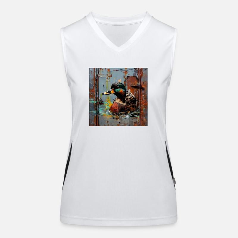 Graffiti Floating Mallard Rusty Background Women's Functional Contrast Tank Top