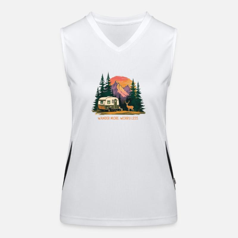 Wander More Worry Less – Retro Camper, Mountain Women's Functional Contrast Tank Top