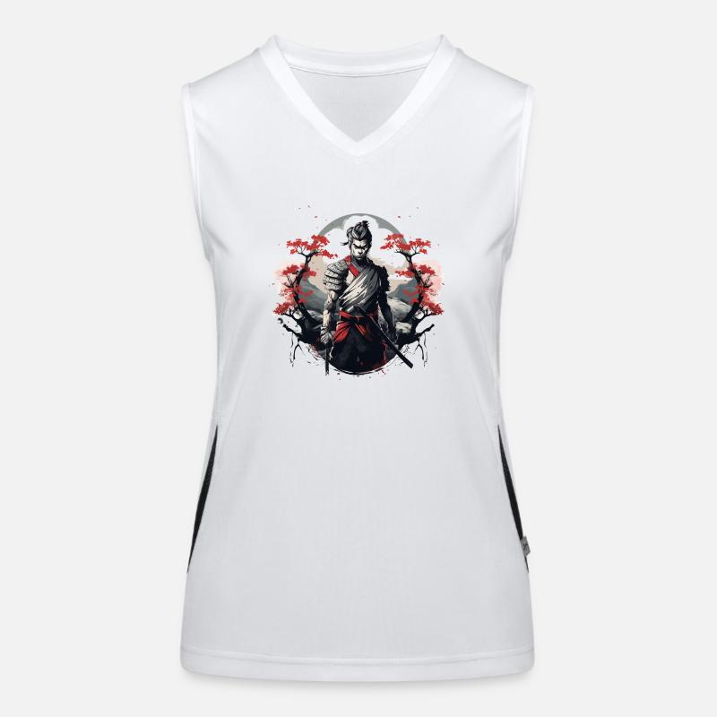 Samurai Japan Cherry Tree Landscape Women's Functional Contrast Tank Top
