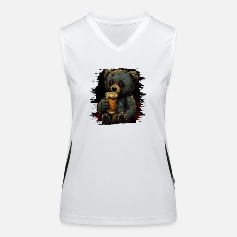 Teddy bear from horror movie drinking a beer Women's Functional Contrast Tank Top
