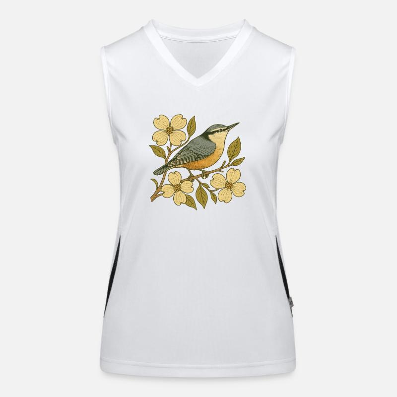 Kleiber auf blühendem Ast – Vintage Vogel Funktionelles Kontrast-Tank Top für Frauen