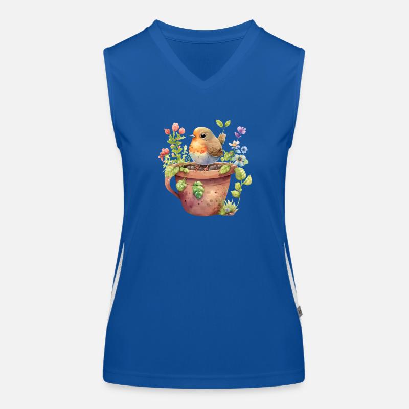 Pot de fleurs et oiseau Débardeur respirant contrasté Femme