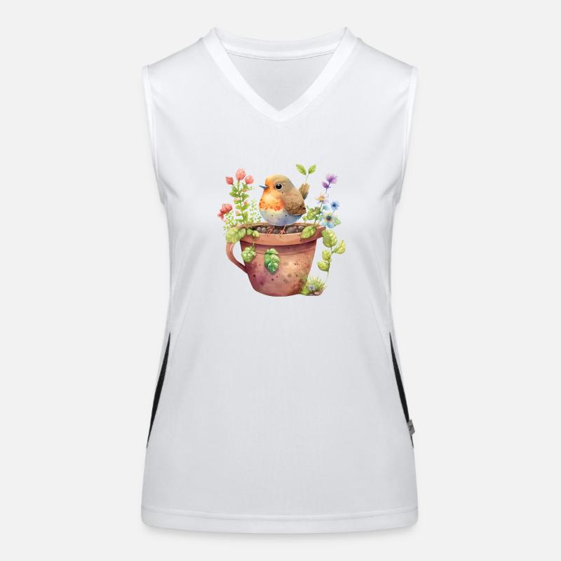Blumentopf und Vogel Funktionelles Kontrast-Tank Top für Frauen