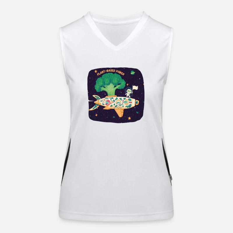 Broccoli powered spaceship plant based power Women's Functional Contrast Tank Top