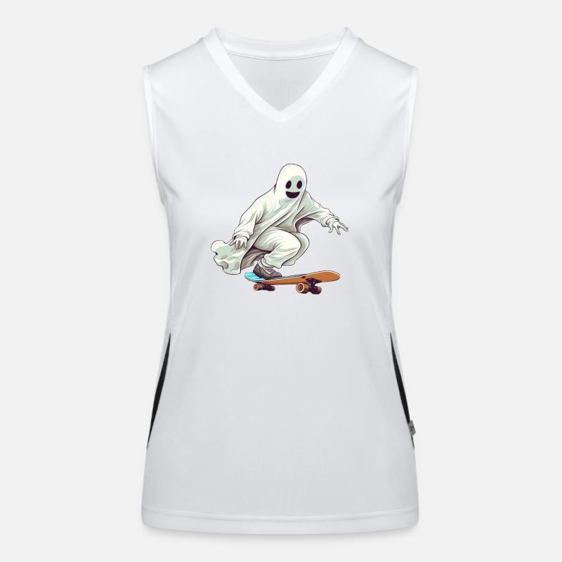 Funny Cartoon Comic style Ghost on his Skateboard Funktionelles Kontrast-Tank Top für Frauen
