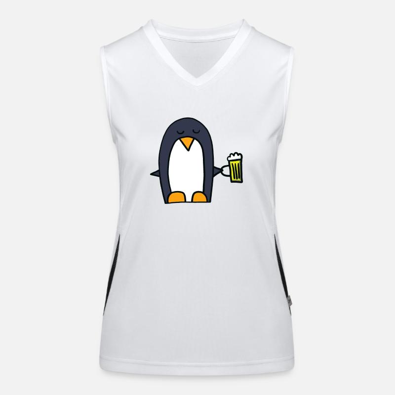 Pinguin mit Bier Funktionelles Kontrast-Tank Top für Frauen
