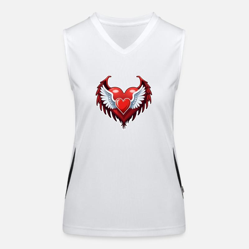 Red Heart with Wings Women's Functional Contrast Tank Top