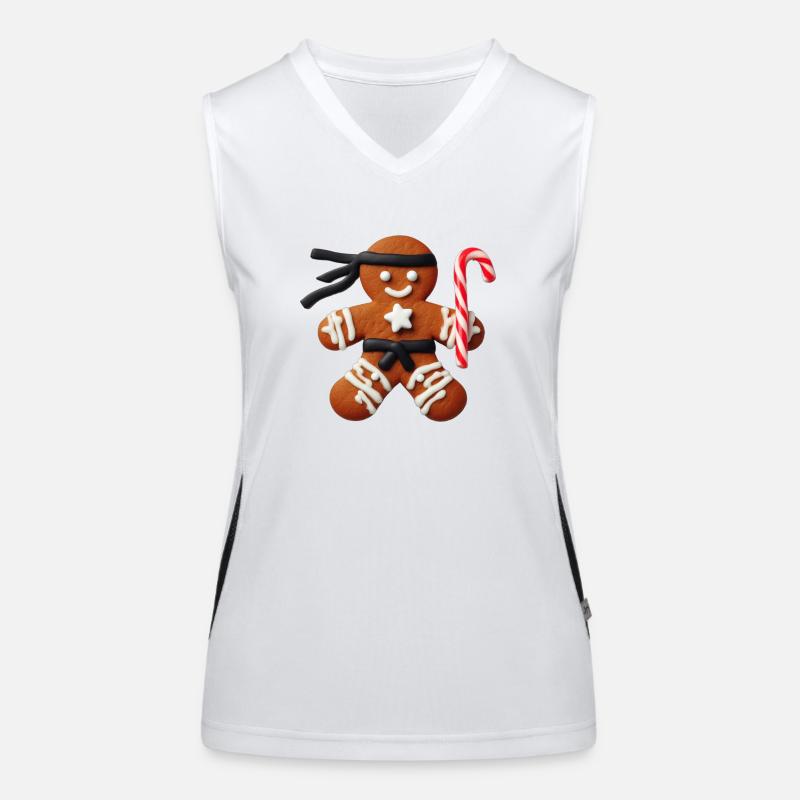 Funny Ninja Gingerbread Man Cookie Candy Cane Women's Functional Contrast Tank Top