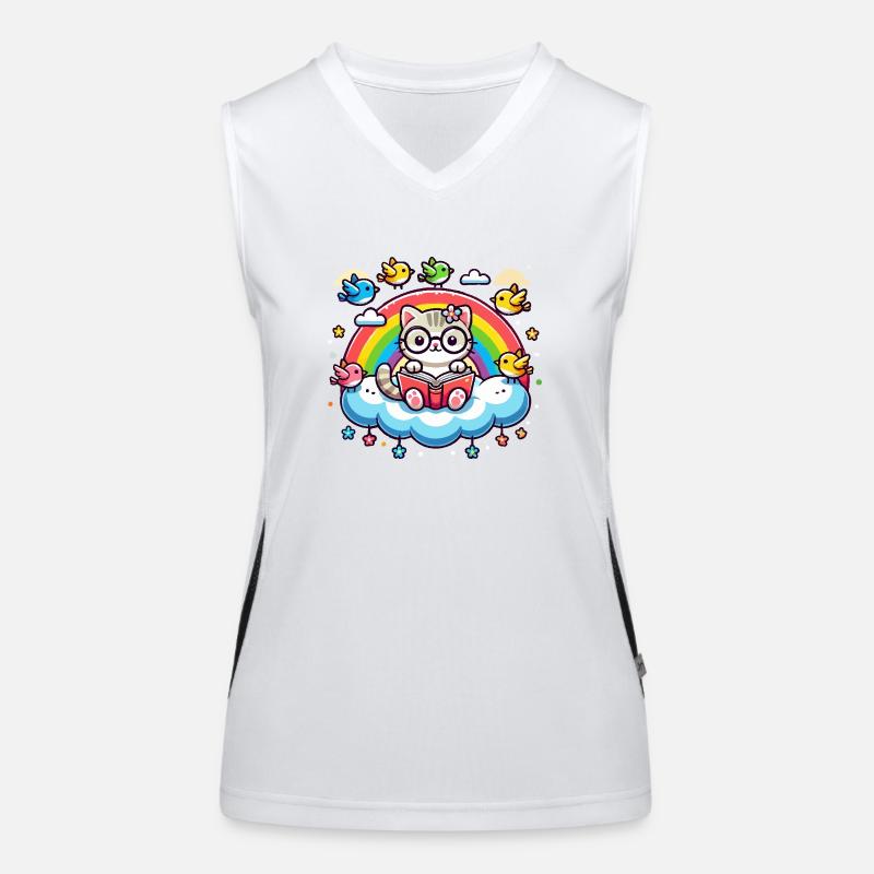 Cat reading a book on a cloud Women's Functional Contrast Tank Top