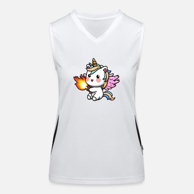 00223 süßes Einhorn mit Flügel spielt mit Feuer Funktionelles Kontrast-Tank Top für Frauen