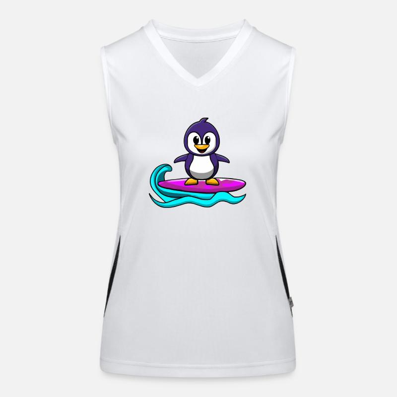 Süßer Kawaii Pinguin auf Surfbrett Funktionelles Kontrast-Tank Top für Frauen
