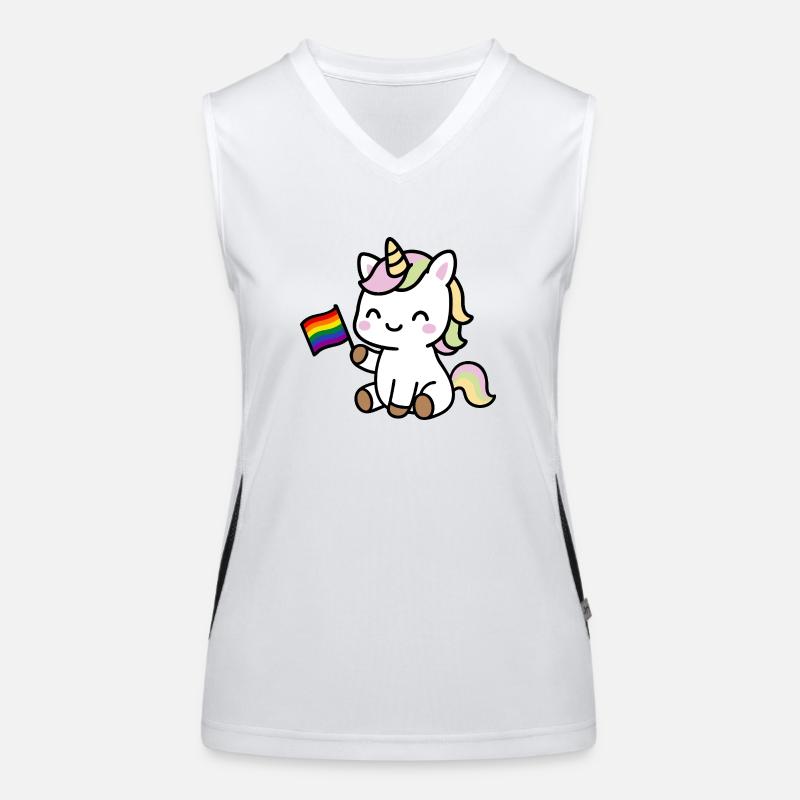 Kleines Einhorn mit Regenbogenfahne Funktionelles Kontrast-Tank Top für Frauen