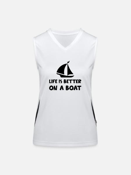 La vie est meilleure sur un bateau - Débardeur respirant contrasté Femme - blanc/noir - Devant