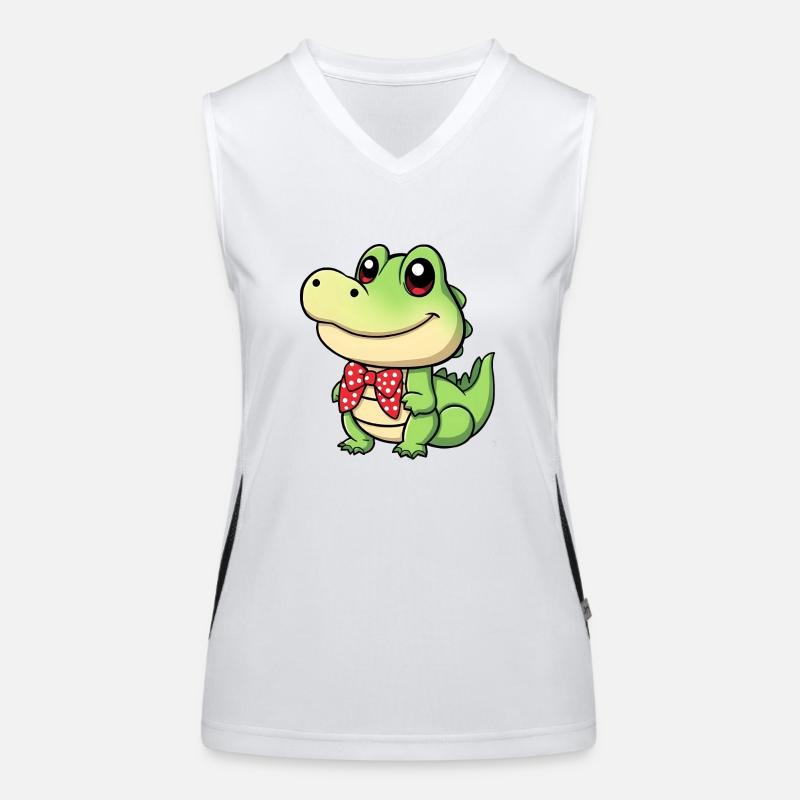 Mignon crocodile comique avec cravate rouge Débardeur respirant contrasté Femme