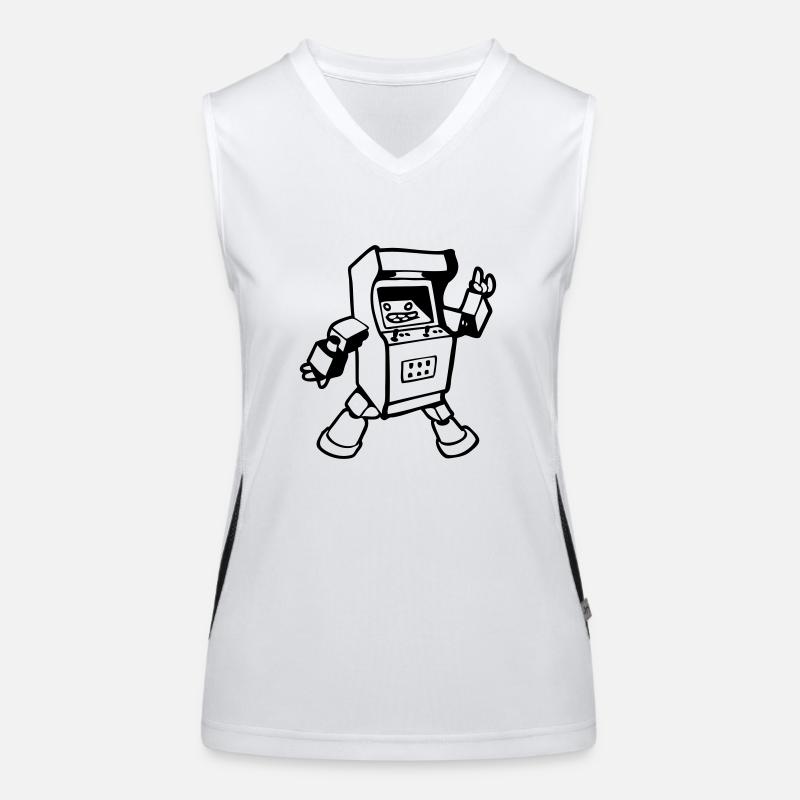 retro arcade gamer robot Women's Functional Contrast Tank Top