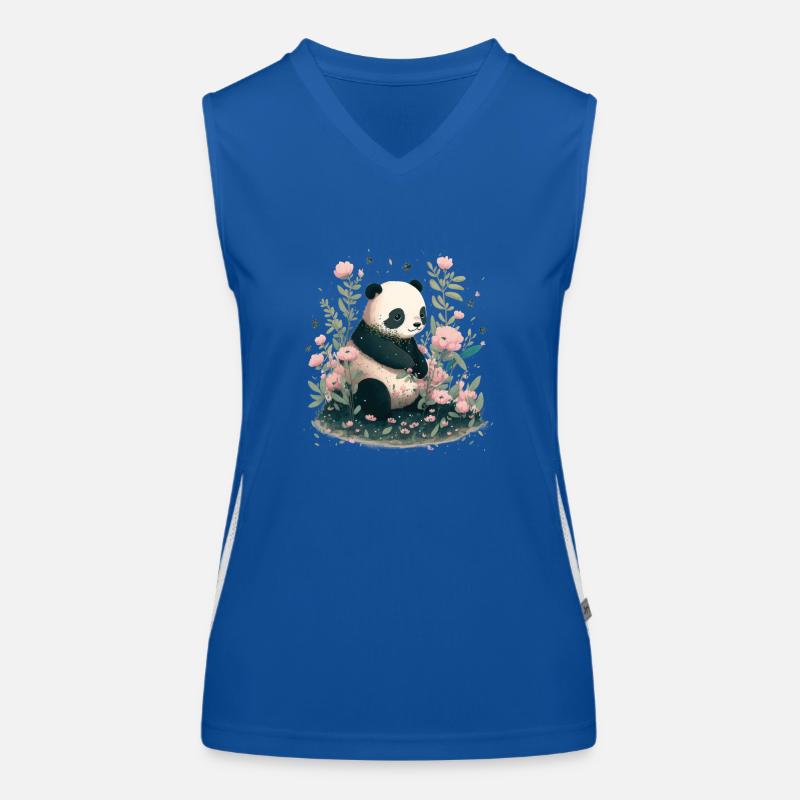 Niedlicher Panda Bär mit rosa Blumen Funktionelles Kontrast-Tank Top für Frauen