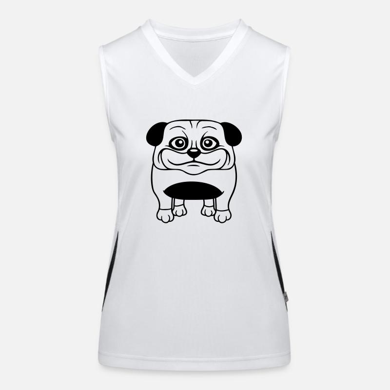 Hund Mops Klein Süß Dick Lieb Glücklich Comic Spaß Funktionelles Kontrast-Tank Top für Frauen