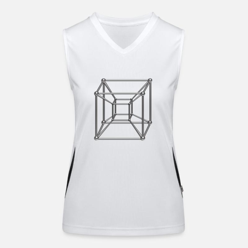Tesseract, 4D Hypercube, digital silber, Symbol Funktionelles Kontrast-Tank Top für Frauen