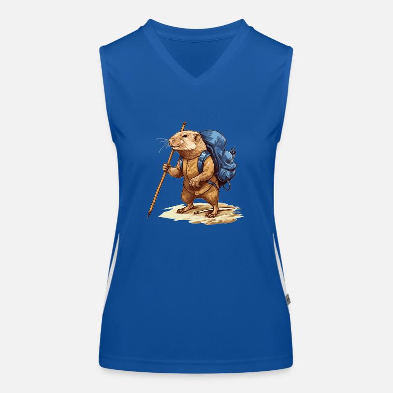 Mole rat explores nature while hiking Women's Functional Contrast Tank Top