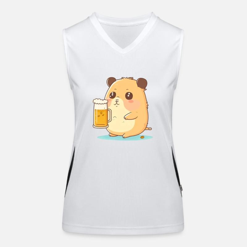 Cute Fat Beer Drinking Hamster Women's Functional Contrast Tank Top
