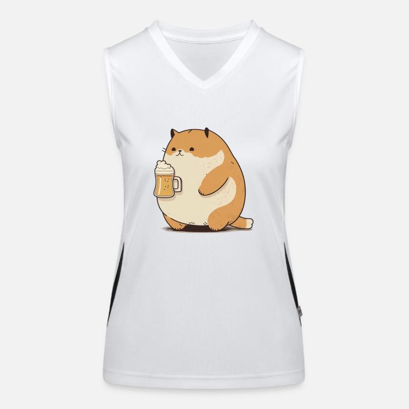 Big funny cat drinks beer Women's Functional Contrast Tank Top
