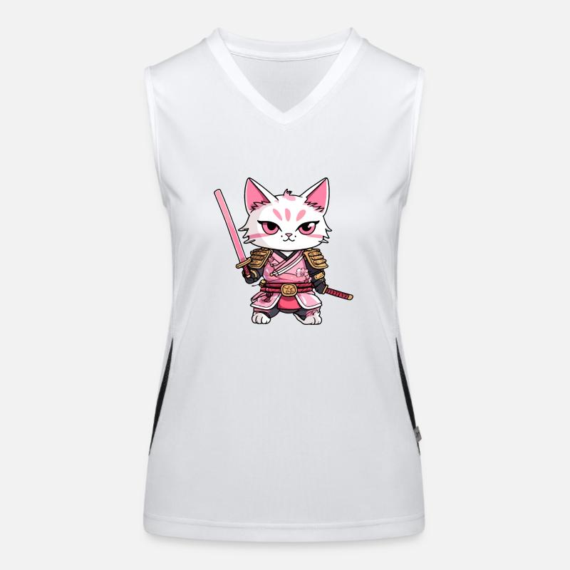 Samurai Cat & Cherry Blossoms #9 Women's Functional Contrast Tank Top