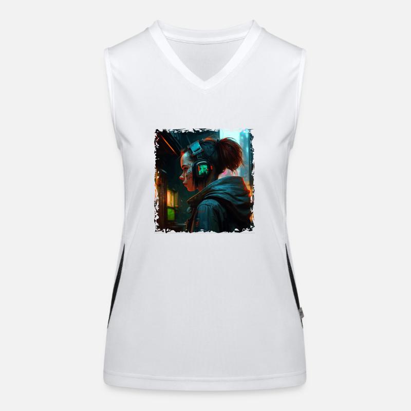 Artwork Illustration Punk in der High Tech Zukunft Funktionelles Kontrast-Tank Top für Frauen