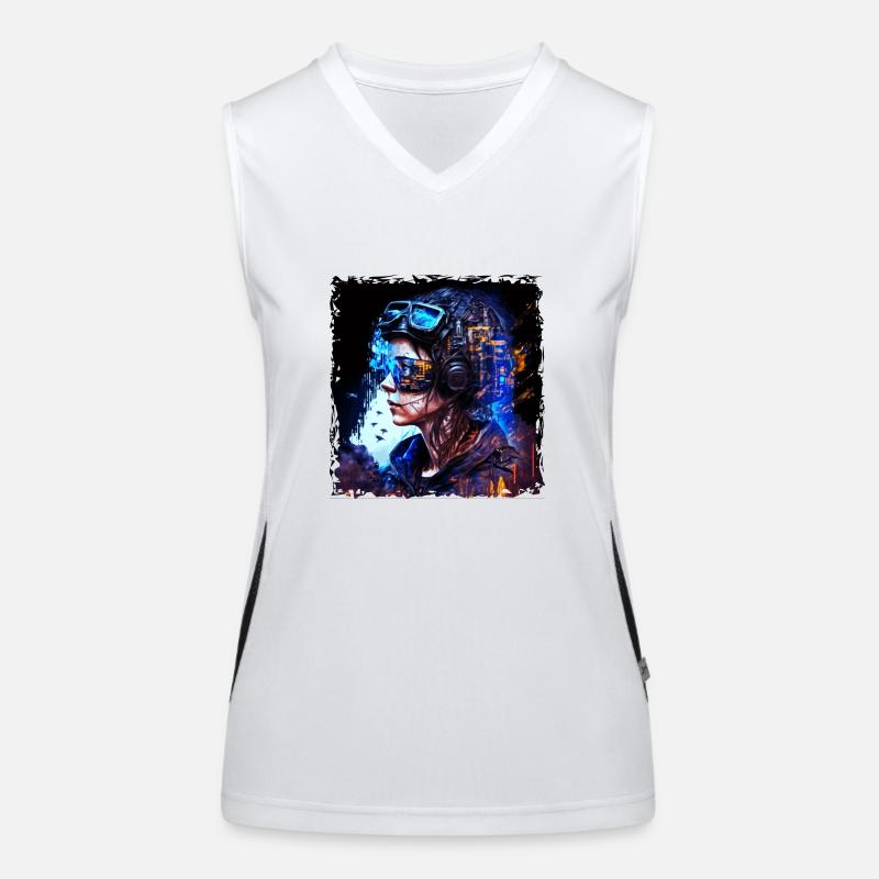 Young female soldier Sci-Fi pilot in the imminent war Women's Functional Contrast Tank Top
