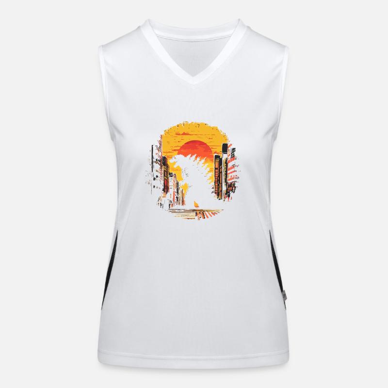 Kaiju Monster Design Sunset Geschenkidee Funktionelles Kontrast-Tank Top für Frauen
