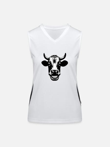 Grinsende Kuh - Funktionelles Kontrast-Tank Top für Frauen - Weiß/Schwarz - Vorne