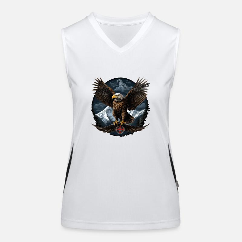 Weißkopfseeadler Design mit Berge Funktionelles Kontrast-Tank Top für Frauen