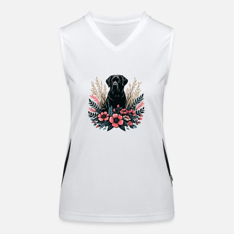 schwarzer Labrador Cottage Core Blumen Funktionelles Kontrast-Tank Top für Frauen