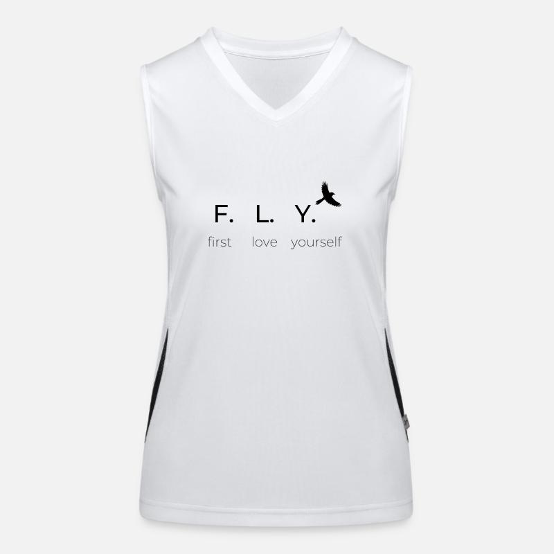 F.L.Y. first love yourself, Statement, Happiness Women's Functional Contrast Tank Top