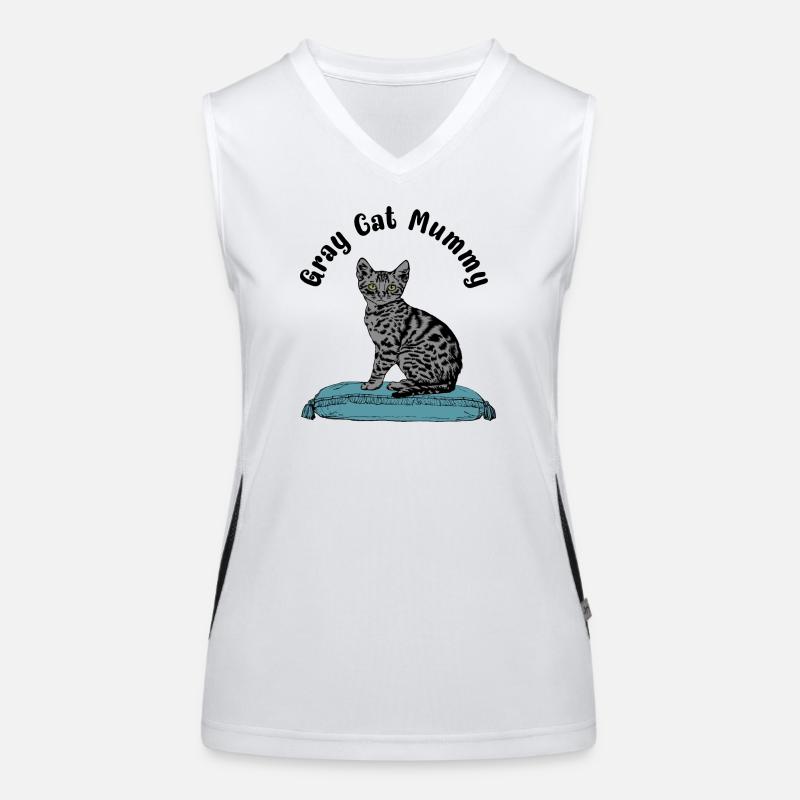 Chat gris maman chat sur oreiller bleu Débardeur respirant contrasté Femme